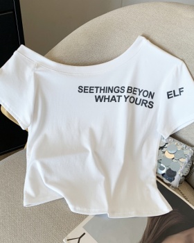 Summer oblique collar T-shirt printing tops for women