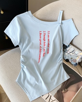 Irregular sloping shoulder T-shirt summer tops for women