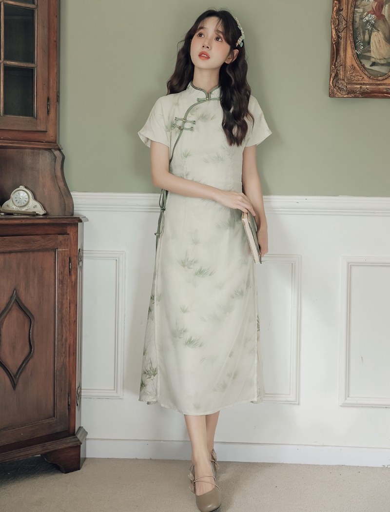 Slim was white temperament Chinese style dress