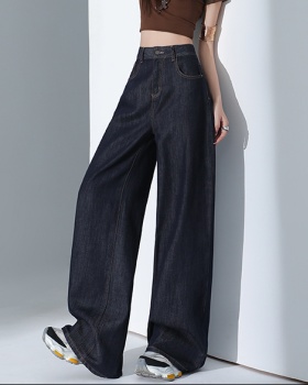 High waist navy-blue pants mopping jeans for women