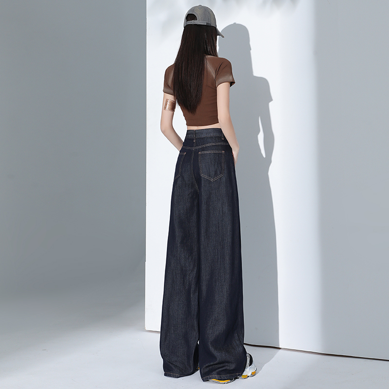 High waist navy-blue pants mopping jeans for women