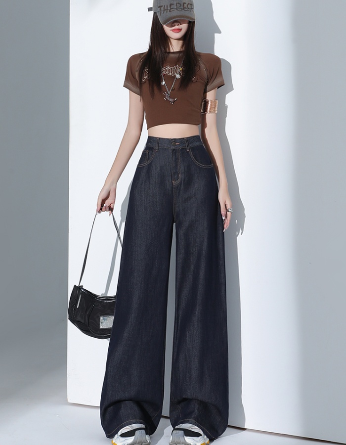High waist navy-blue pants mopping jeans for women