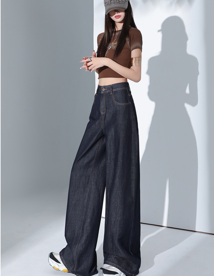 High waist navy-blue pants mopping jeans for women