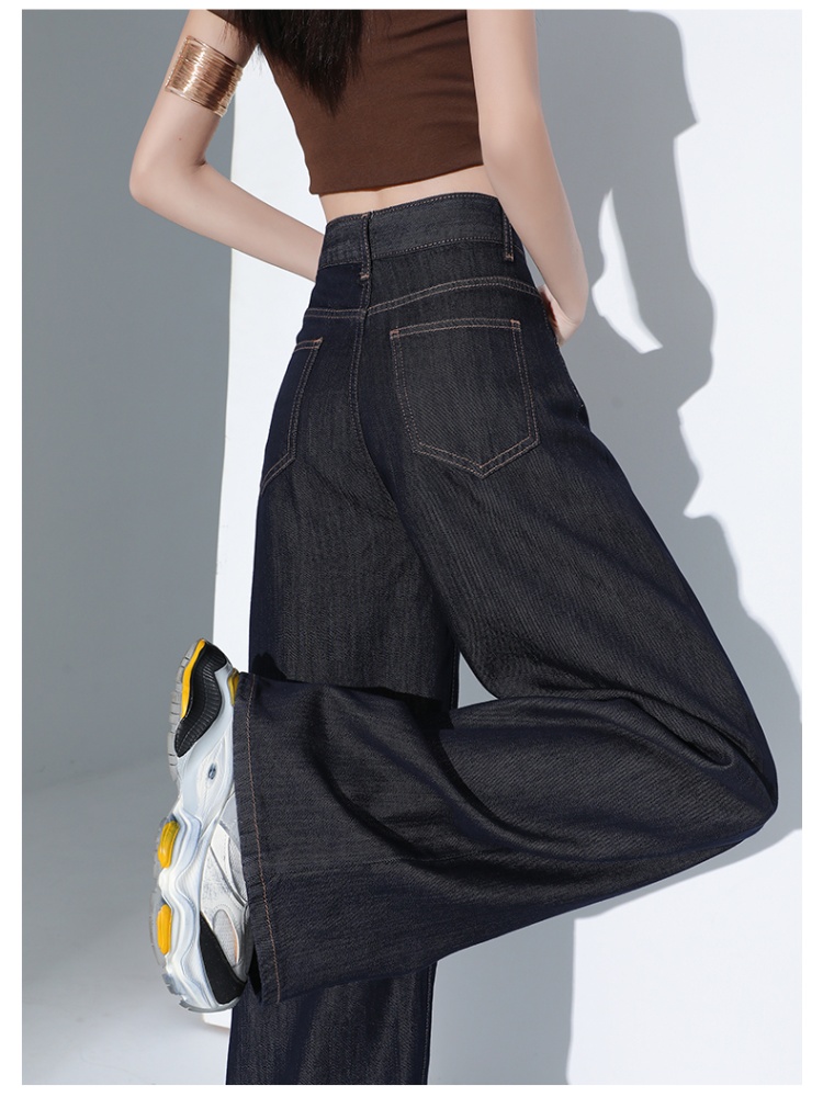 High waist navy-blue pants mopping jeans for women