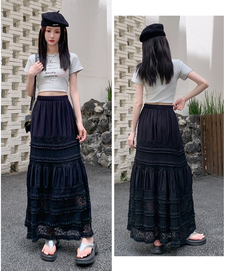 Korean style splice skirt lace long skirt for women