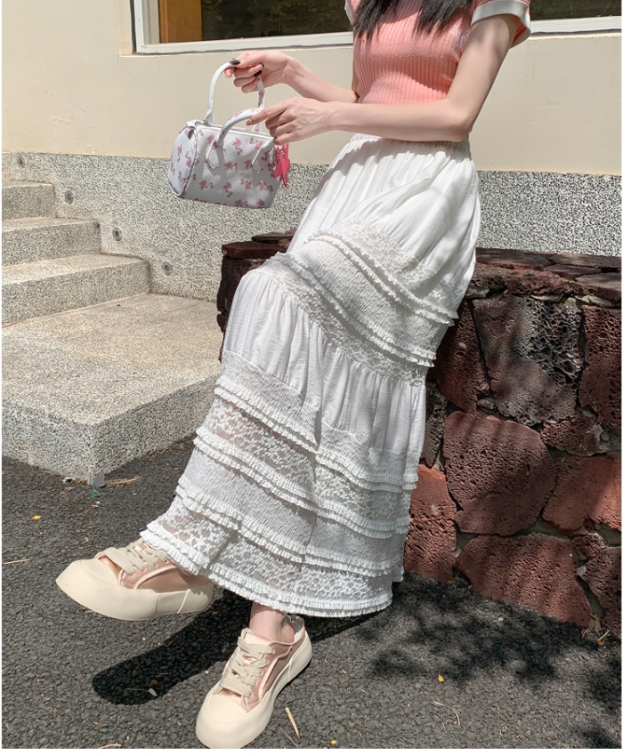Korean style splice skirt lace long skirt for women