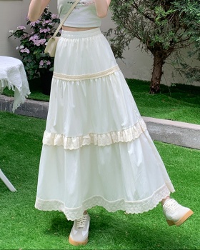 Long cake A-line lace summer white skirt for women