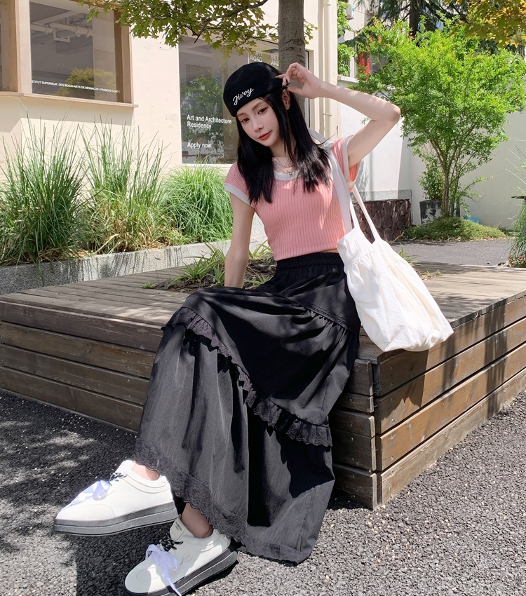 Long cake A-line lace summer white skirt for women