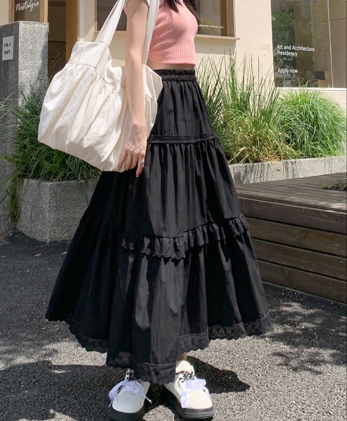 Long cake A-line lace summer white skirt for women