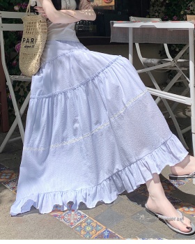 Cake lace summer lotus leaf edges blue long skirt for women
