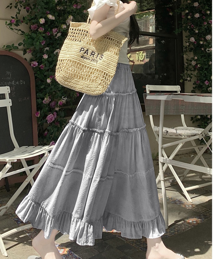Cake lace summer lotus leaf edges blue long skirt for women