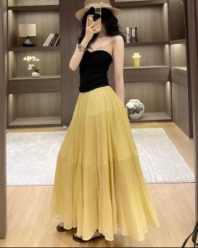 High waist slim tops crimp long skirt a set for women