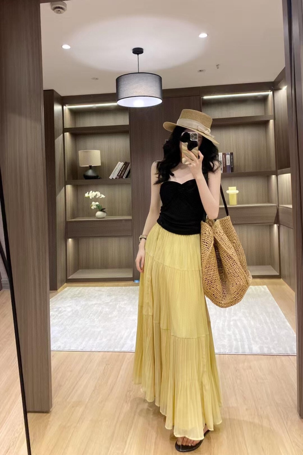 High waist slim tops crimp long skirt a set for women