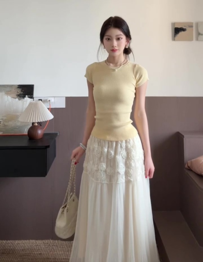 Summer lace skirt show young T-shirt 2pcs set