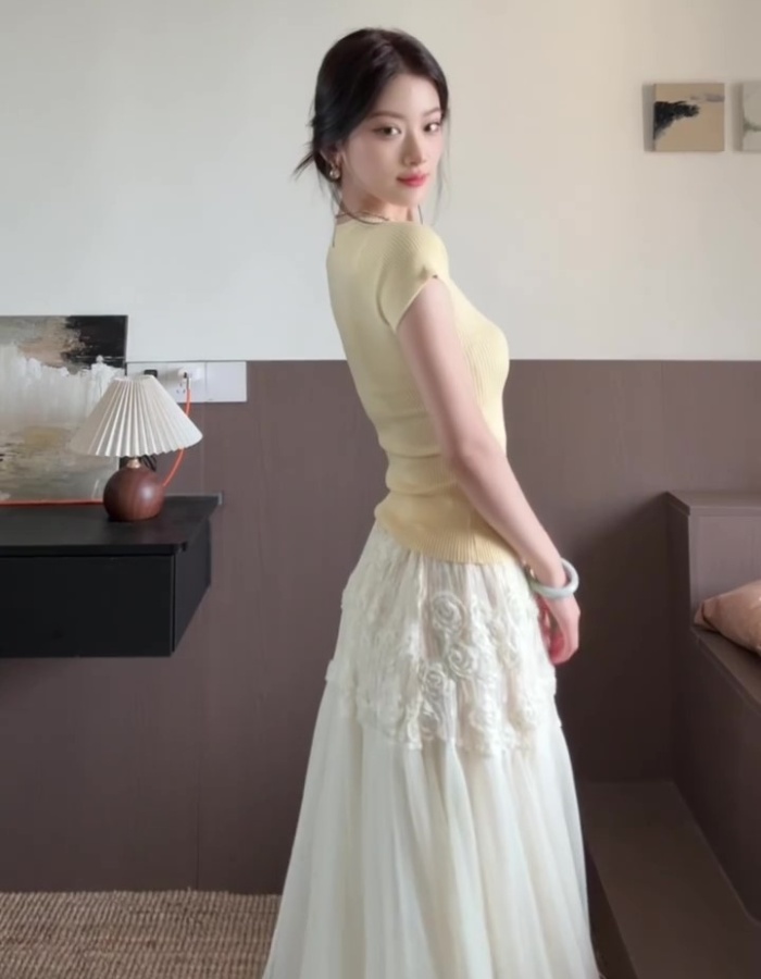 Summer lace skirt show young T-shirt 2pcs set