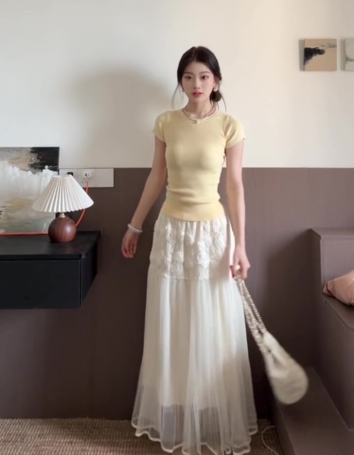 Summer lace skirt show young T-shirt 2pcs set
