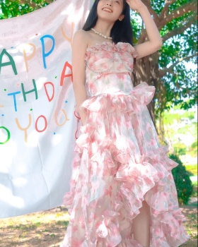 Wrapped chest printing dress banquet formal dress