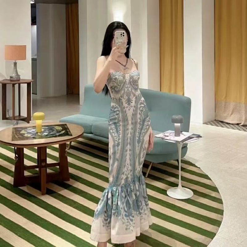 Slim mermaid dress court style summer long dress