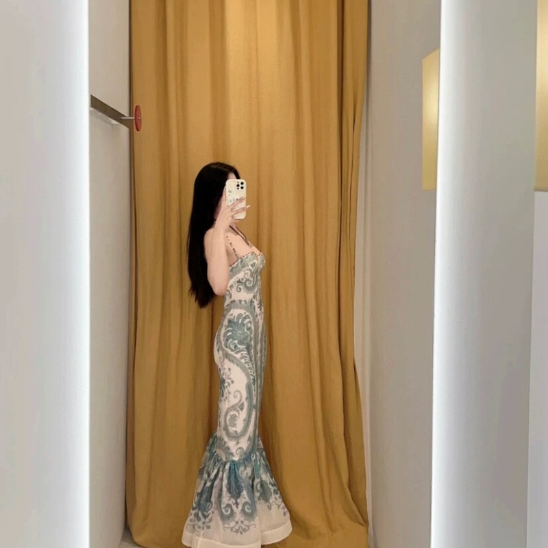 Slim mermaid dress court style summer long dress