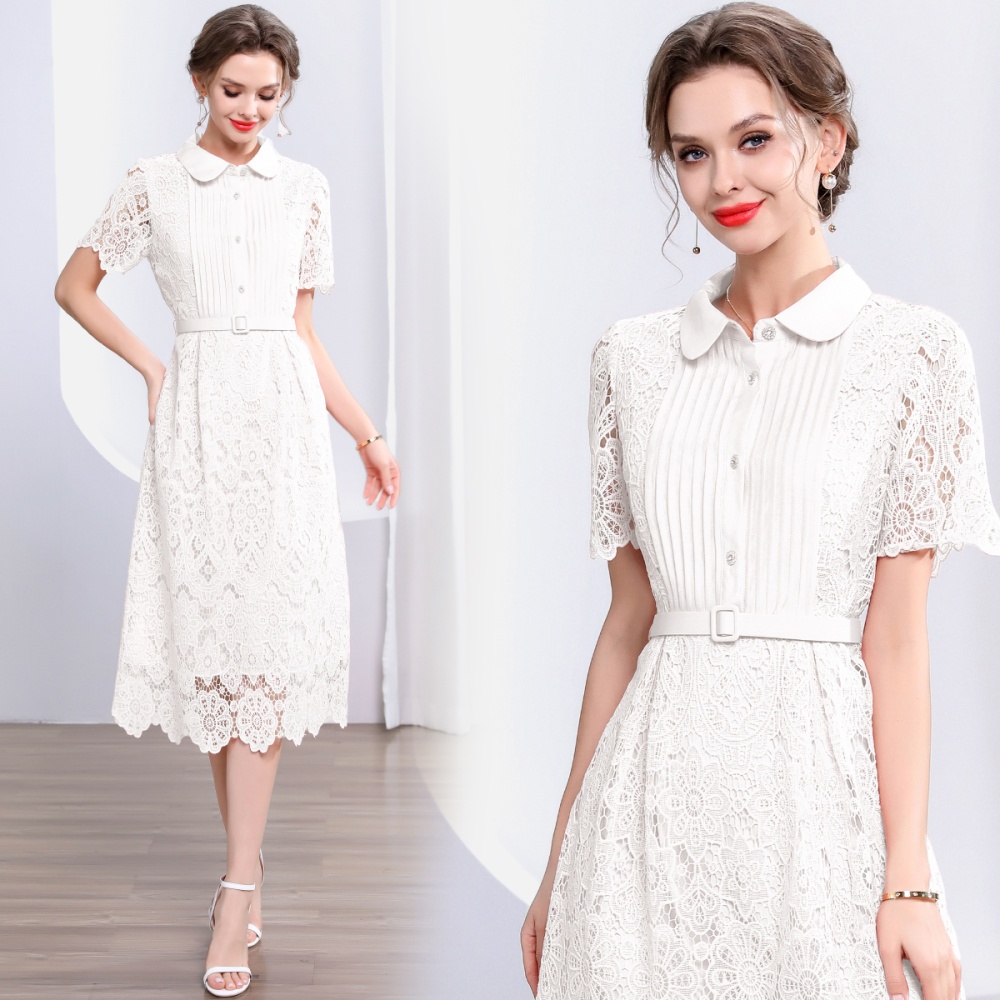 Slim A-line long dress hollow dress for women