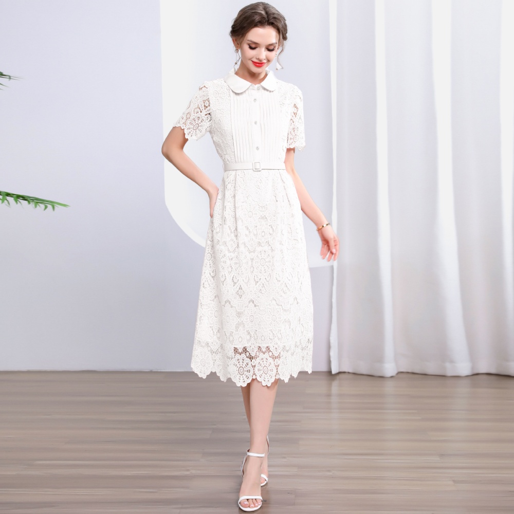 Slim A-line long dress hollow dress for women