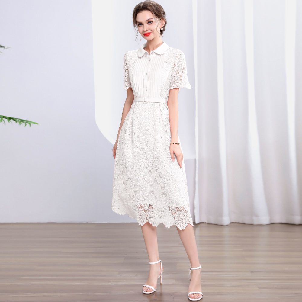 Slim A-line long dress hollow dress for women