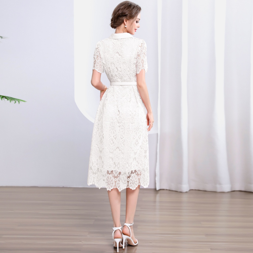 Slim A-line long dress hollow dress for women