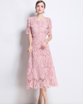 Lace slim skirt high waist puff sleeve tops 2pcs set for women