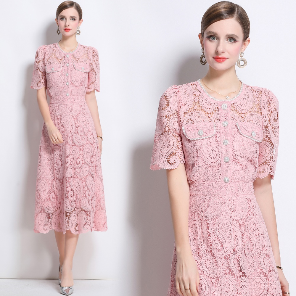 Lace slim skirt high waist puff sleeve tops 2pcs set for women