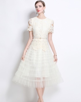 Elegant slim with belt light luxury gauze dress