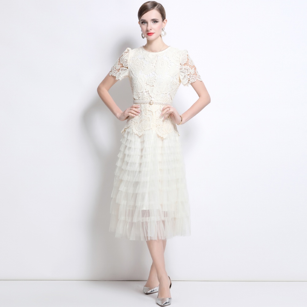 Elegant slim with belt light luxury gauze dress