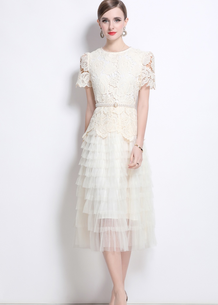 Elegant slim with belt light luxury gauze dress