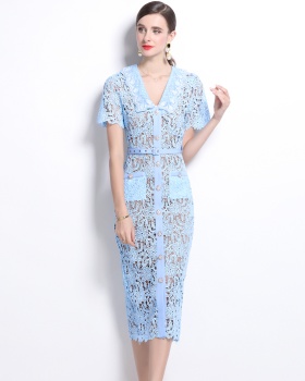 Temperament slim with belt lapel dress 2pcs set