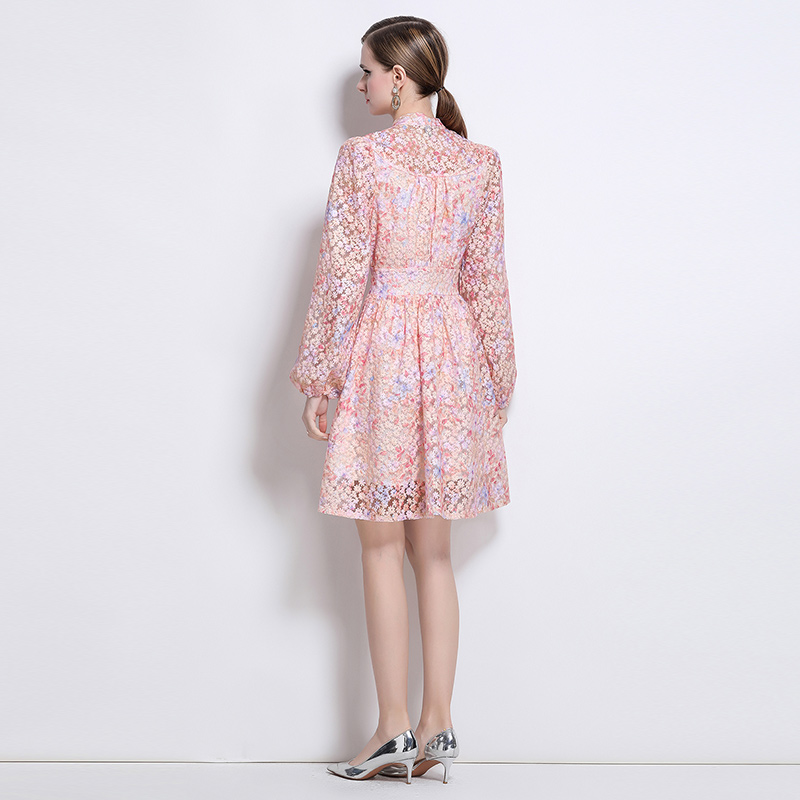 Sweet floral V-neck court style long dress for women