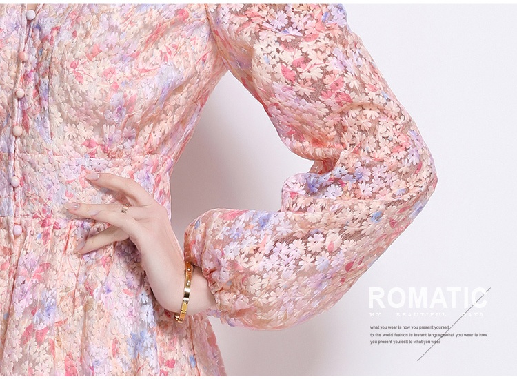 Sweet floral V-neck court style long dress for women
