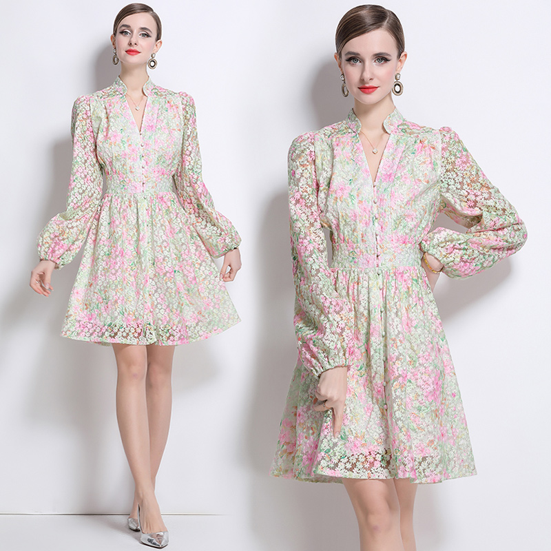Beautiful elegant single-breasted long dress for women