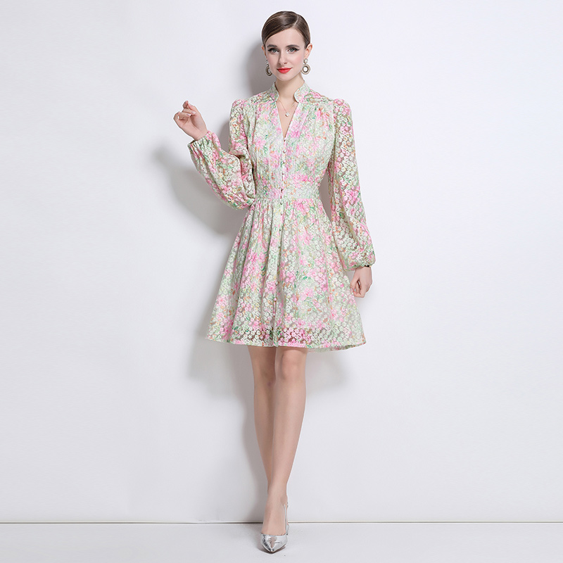 Beautiful elegant single-breasted long dress for women
