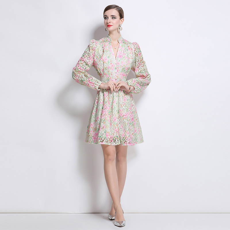 Beautiful elegant single-breasted long dress for women