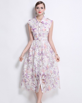 Slim elegant dress printing lace long dress