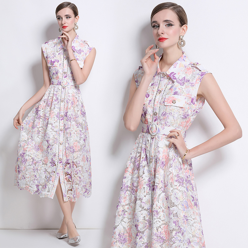 Slim elegant dress printing lace long dress