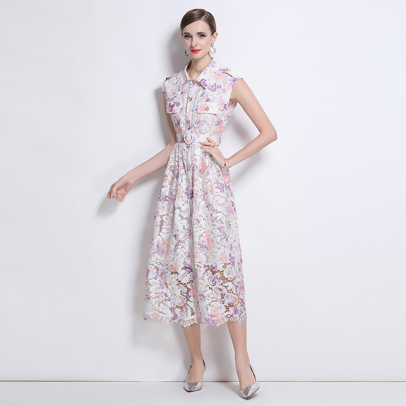Slim elegant dress printing lace long dress