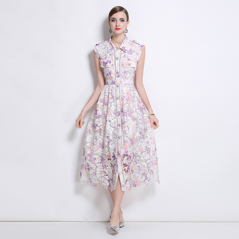 Slim elegant dress printing lace long dress