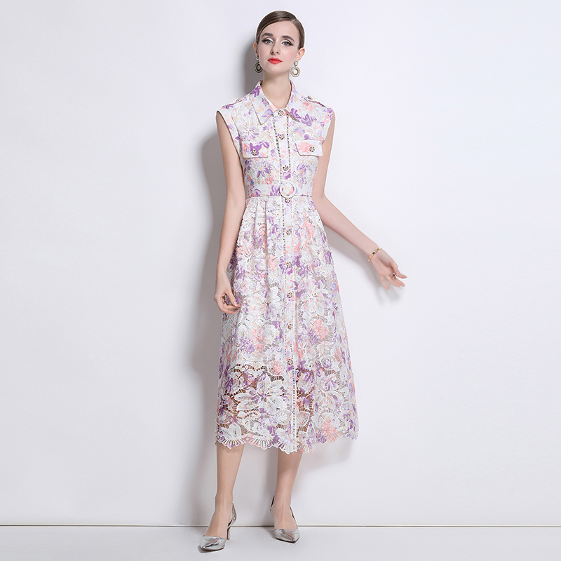Slim elegant dress printing lace long dress
