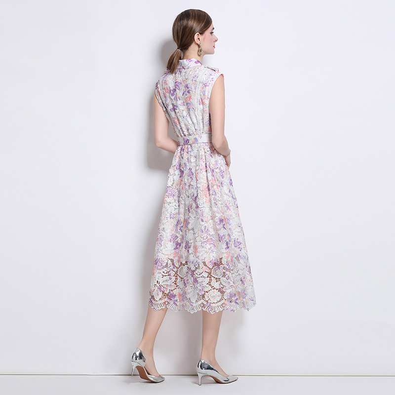 Slim elegant dress printing lace long dress