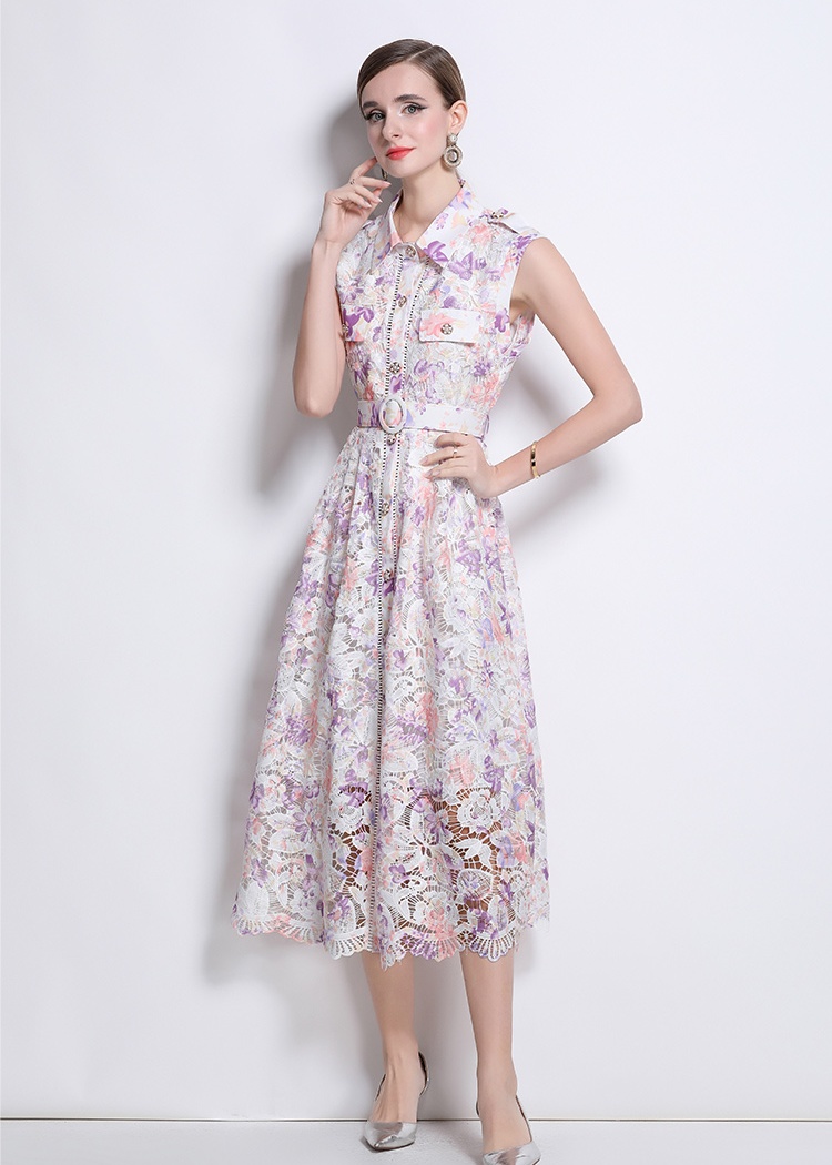 Slim elegant dress printing lace long dress