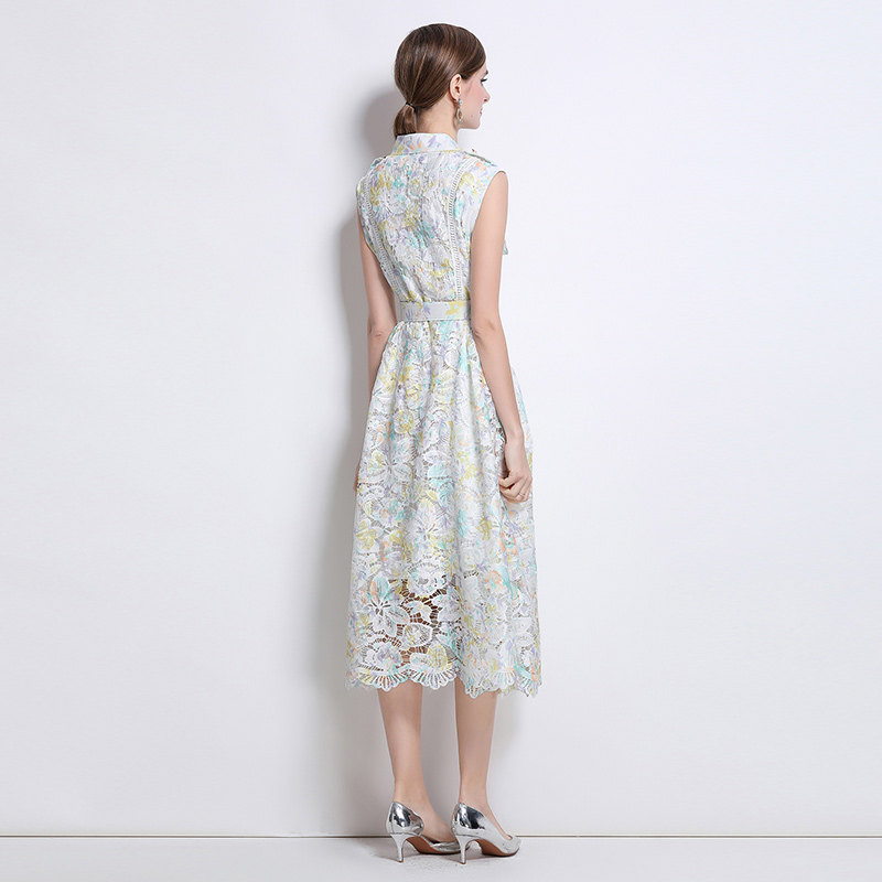Temperament lace long dress lapel dress for women