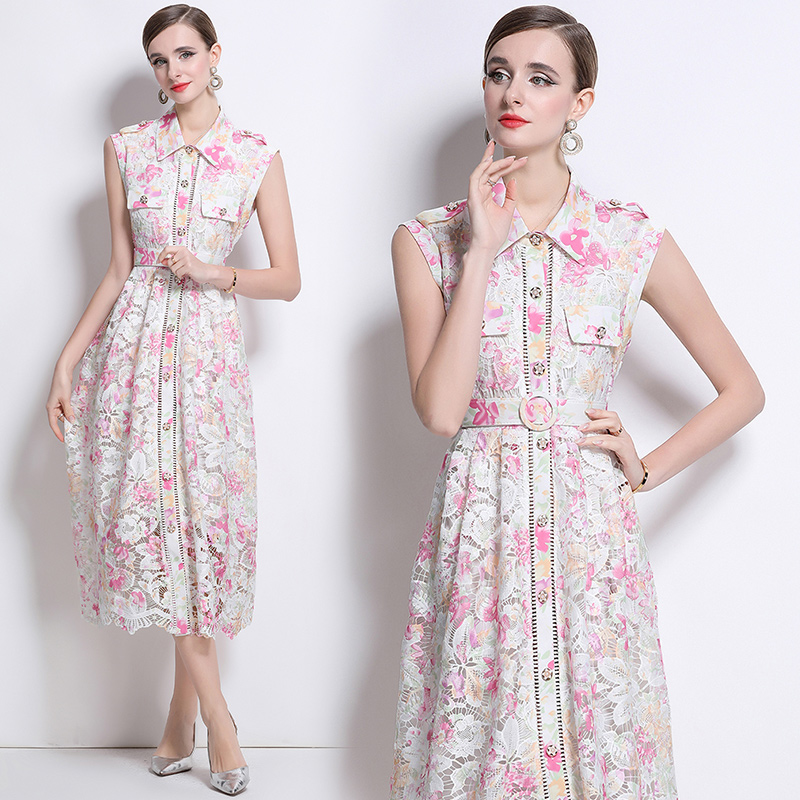 Lace lapel dress slim elegant long dress for women
