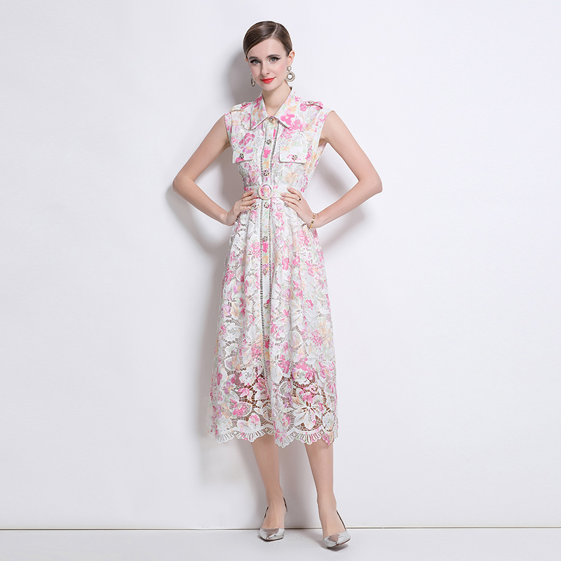 Lace lapel dress slim elegant long dress for women
