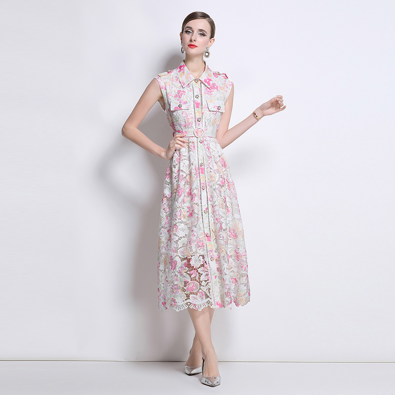 Lace lapel dress slim elegant long dress for women