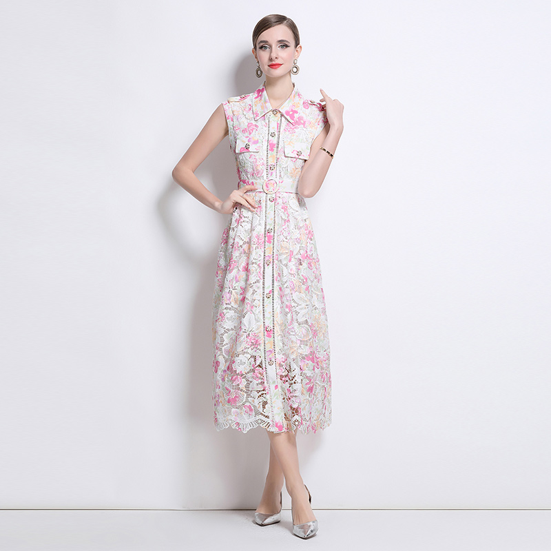 Lace lapel dress slim elegant long dress for women